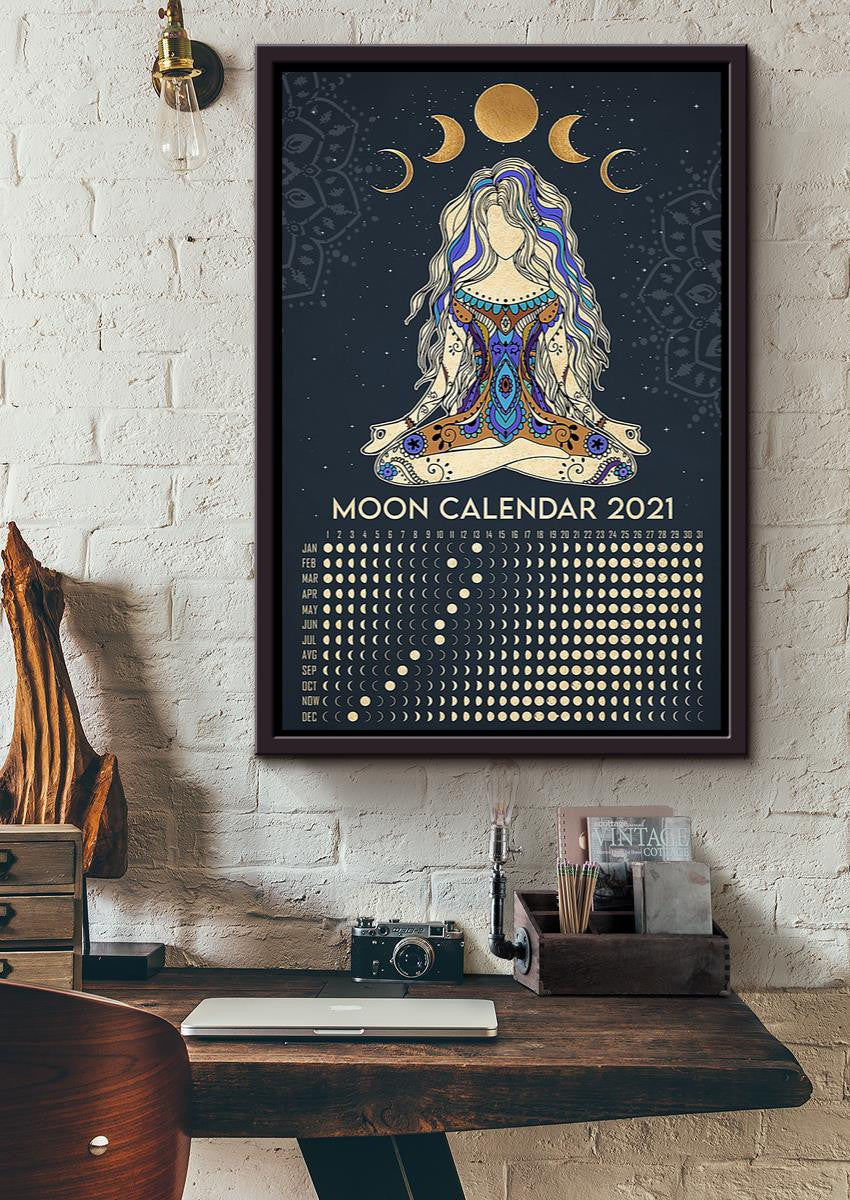 Moon Calendar Hippie Soul Print For Vintage Yoga Girl Gift 02 Framed Canvas
