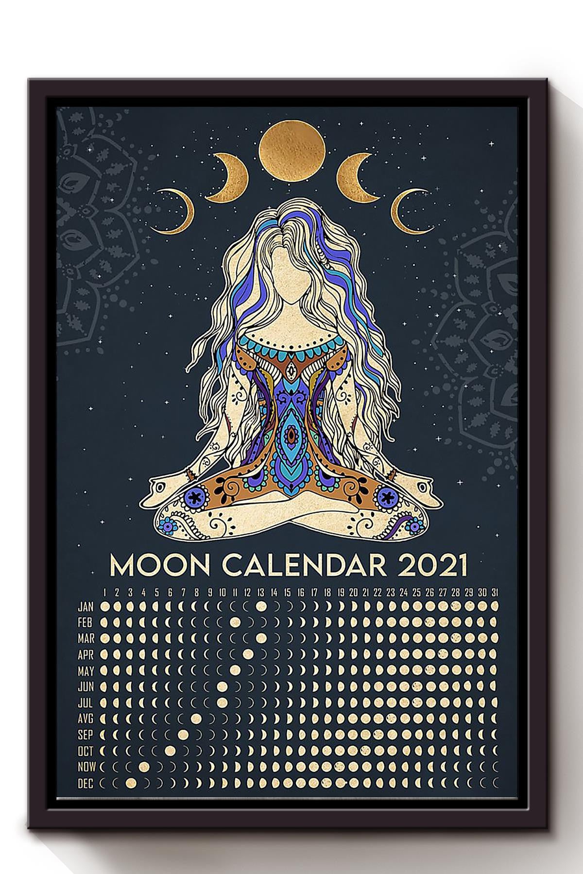 Moon Calendar Hippie Soul Print For Vintage Yoga Girl Gift 02 Framed Canvas