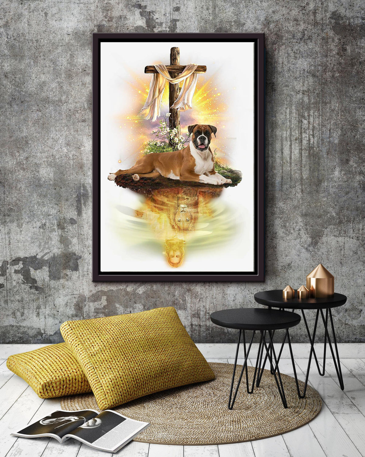 Jesus With Rottweiler God Wall Art For Home Decor Gift For Dog l Lovers Christian Framed Matte Canvas Framed Prints, Canvas