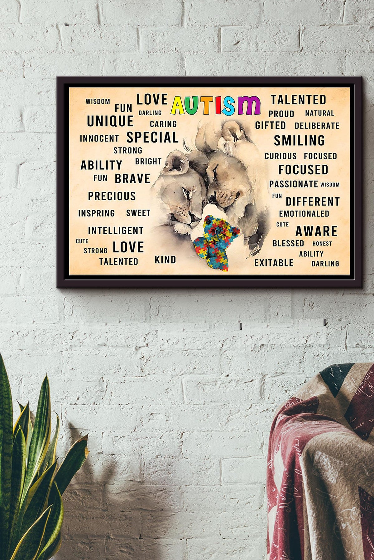 Autism Lion Teddy Bear Poster n Framed Matte Canvas