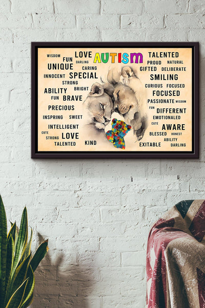 Autism Lion Teddy Bear Poster n Framed Matte Canvas