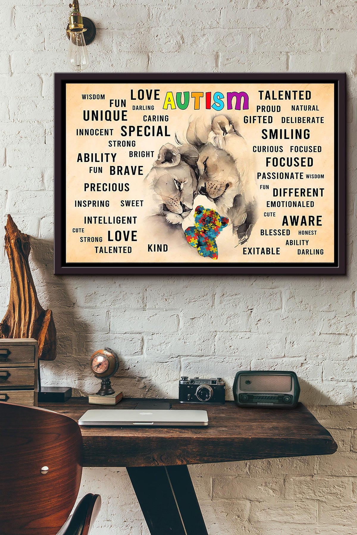 Autism Lion Teddy Bear Poster n Framed Matte Canvas