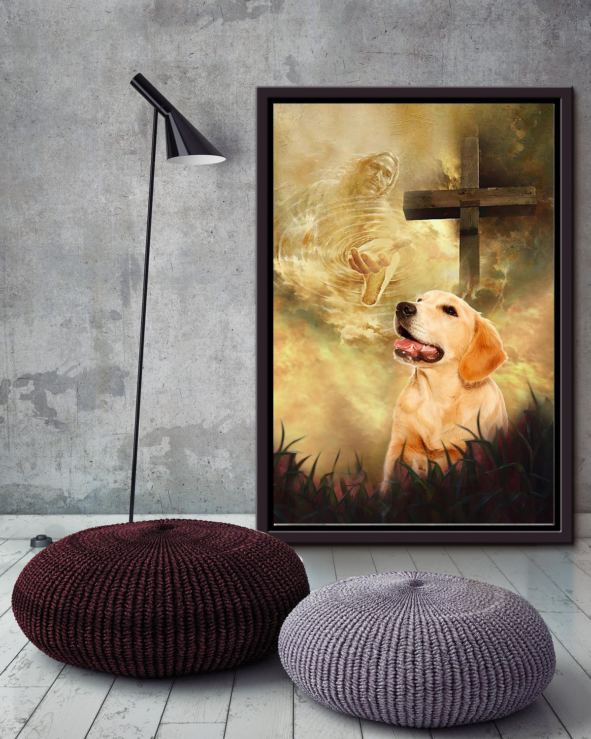 Labrador Retrievers And Crucifix God Wall Art For Home Decor Gift For Christian Framed Matte Canvas Framed Prints, Canvas