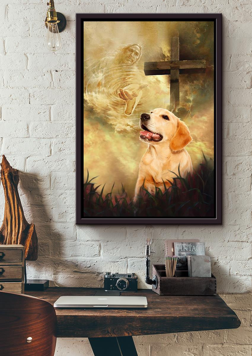 Labrador Retrievers And Crucifix God Wall Art For Home Decor Gift For Christian Framed Matte Canvas Framed Prints, Canvas