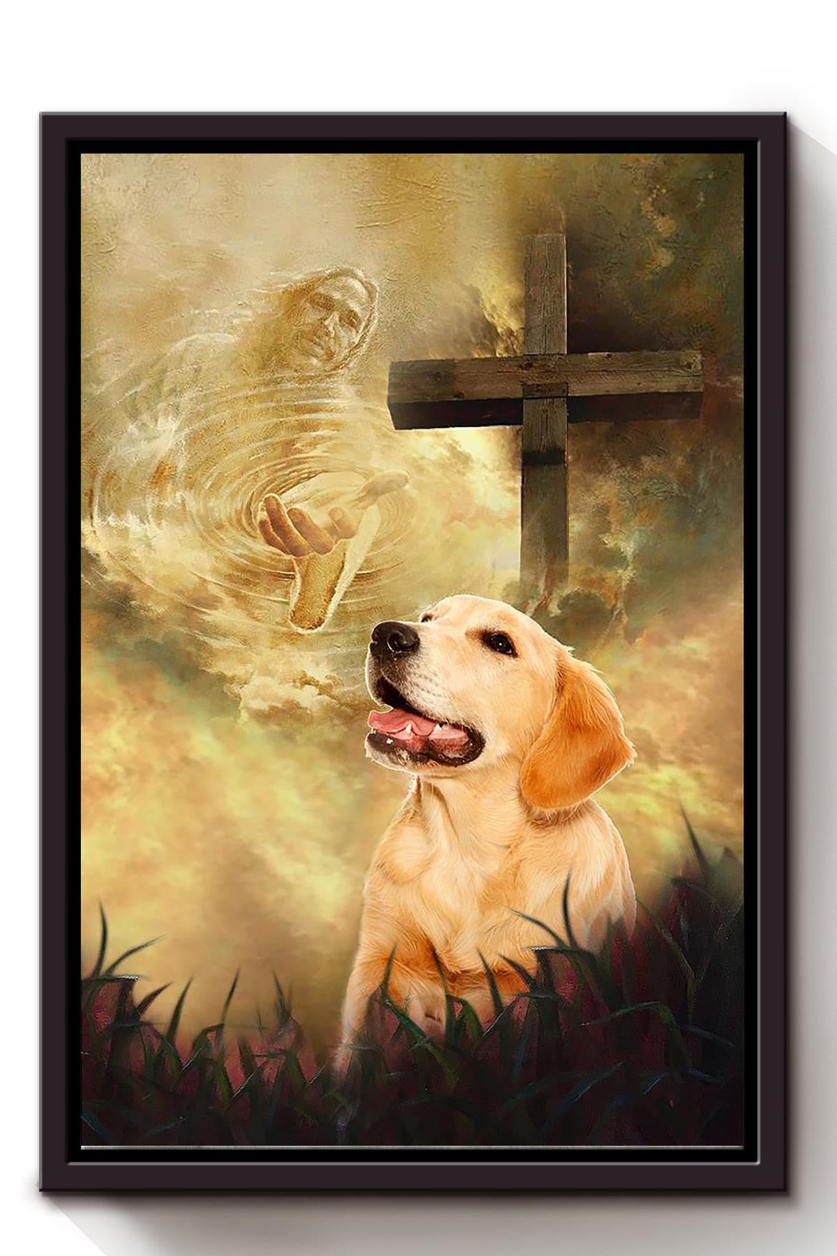Labrador Retrievers And Crucifix God Wall Art For Home Decor Gift For Christian Framed Matte Canvas Framed Prints, Canvas