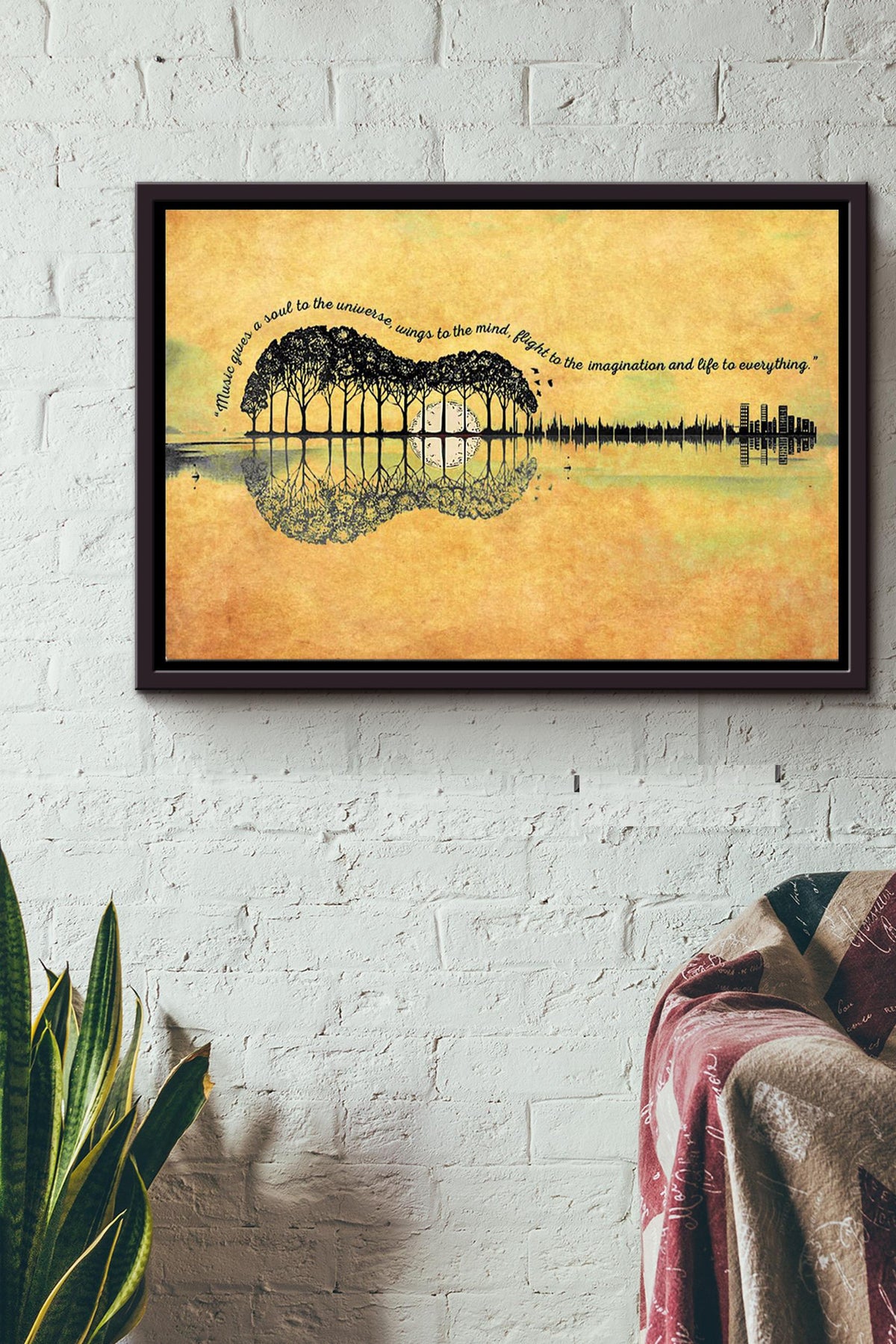 Guitar Forest Art Poster n Framed Matte Canvas