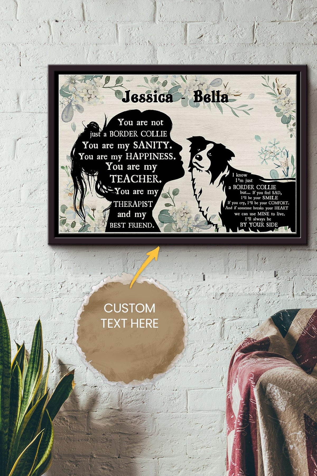 Border Collie Lover Girl Therapist Best Friend And Teacher Personalized Poster - Animal Wall Art - Gift For Dog Lover Dog Foster Puppy Fan Framed Matte Canvas Framed Prints, Canvas