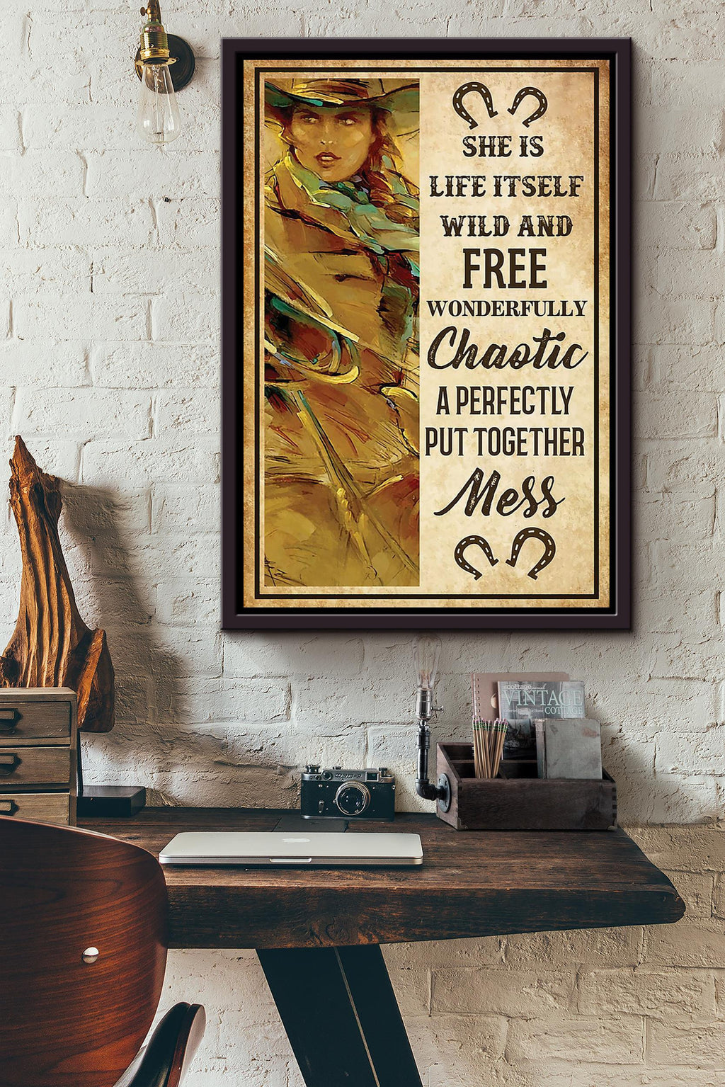 Cowgirl She Is Life Itself Wild And Free Poster Horse Riding Wall Art Cowgirl Cowboy Gift Framed Canvas Framed Prints, Canvas