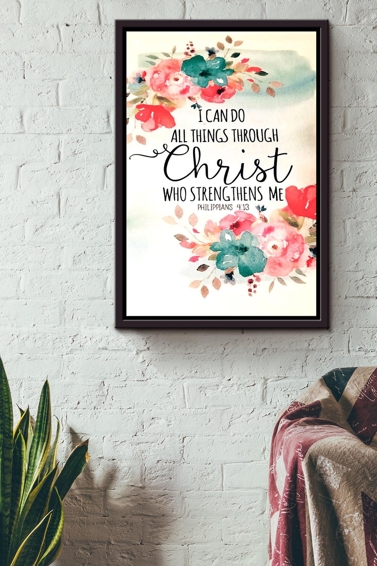 I Can Do All Things Through Christ God Says You Are Quotes Floral Wall Art Gift For Florist Flower Shop Farmhouse Decor Housewarming Framed Canvas Framed Prints, Canvas