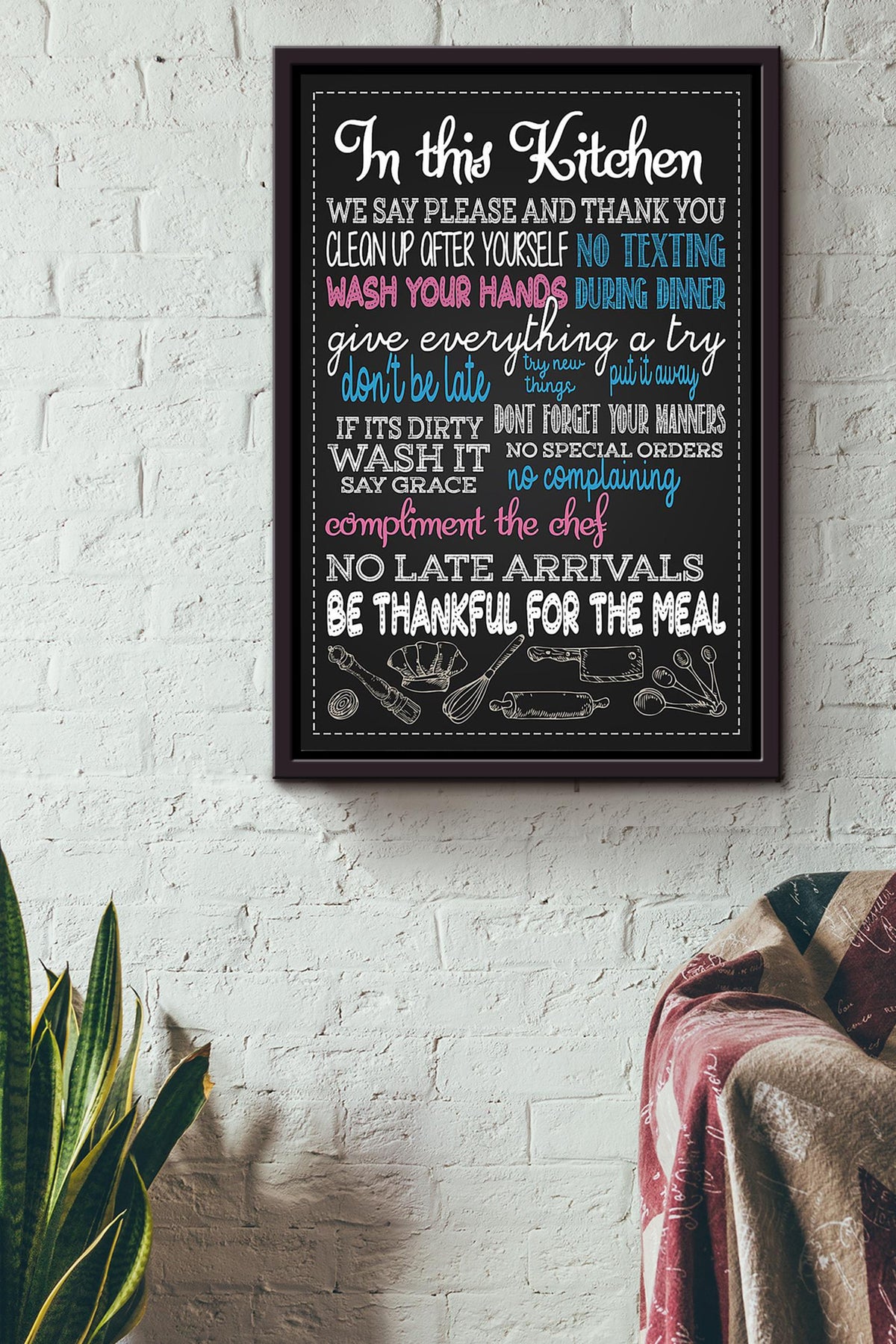 In This Kitchen Thankful Quote Gift For Chef Kitchen Decor Framed Canvas