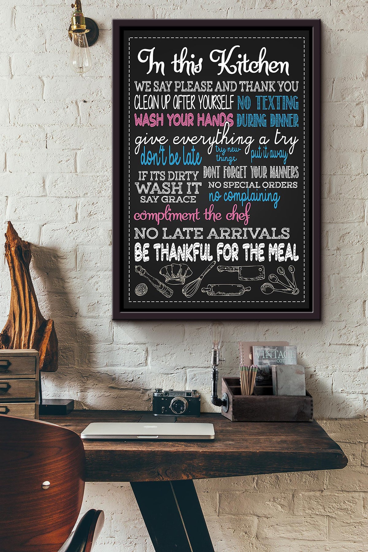 In This Kitchen Thankful Quote Gift For Chef Kitchen Decor Framed Canvas