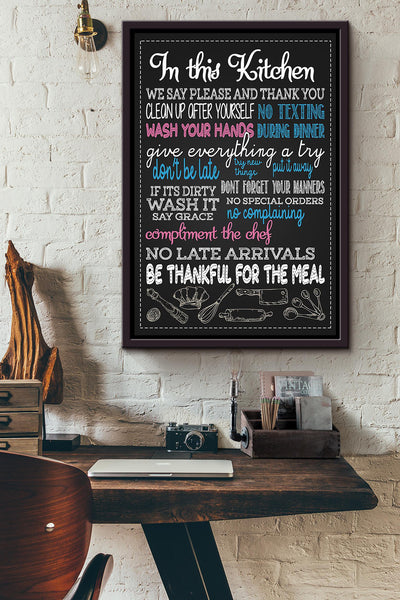 In This Kitchen Thankful Quote Gift For Chef Kitchen Decor Framed Canvas