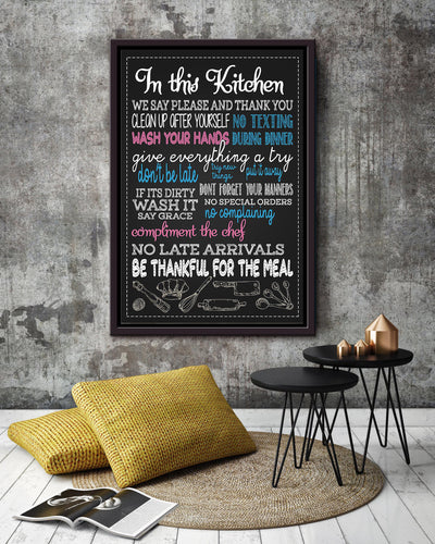 In This Kitchen Thankful Quote Gift For Chef Kitchen Decor Framed Canvas
