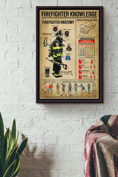 Firefighter Knowledge Basic Information Poster - Firefighter Wall Art - Gift For Firefighter Soldier Father Fathers Day Framed Matte Canvas Framed Prints, Canvas