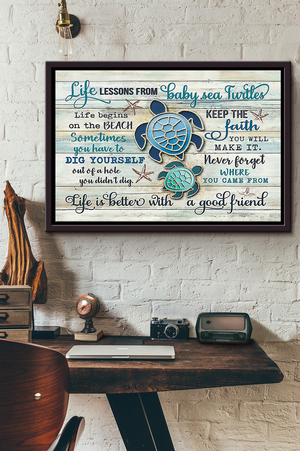 Life Lessons From Baby Sea Turtles Life Is Better With A Good Friend Sea Turtles Poster n Framed Matte Canvas