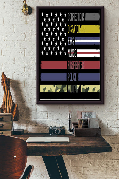 Correction Dispatch On American Flag Poster - Decor Wall Art - Gift For Ems Nurse Firefighter Police Military American Framed Matte Canvas Framed Prints, Canvas
