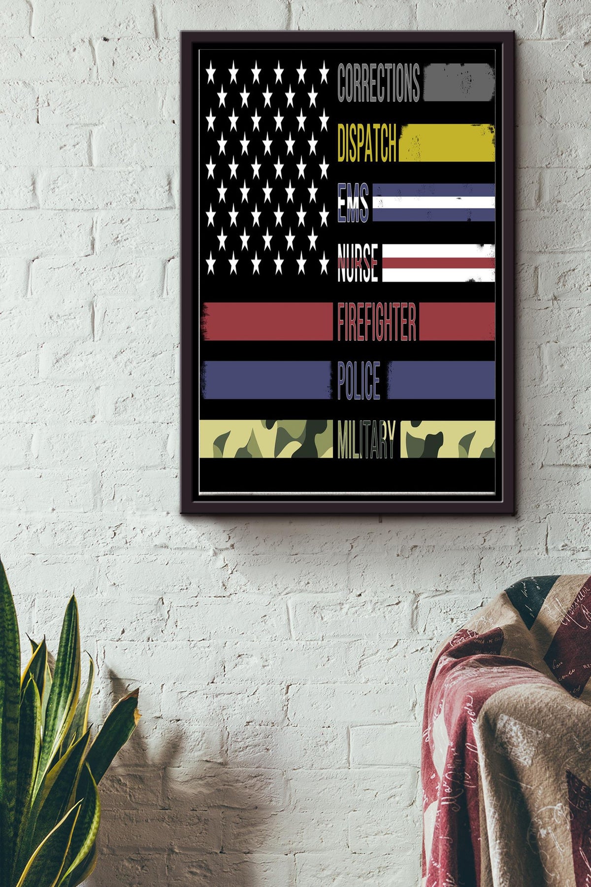 Correction Dispatch On American Flag Poster - Decor Wall Art - Gift For Ems Nurse Firefighter Police Military American Framed Matte Canvas Framed Prints, Canvas