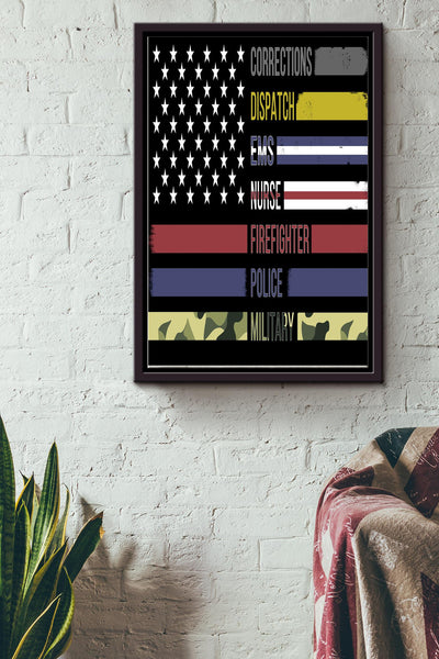 Correction Dispatch On American Flag Poster - Decor Wall Art - Gift For Ems Nurse Firefighter Police Military American Framed Matte Canvas Framed Prints, Canvas