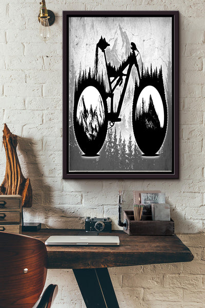 Cycling Hiking Mountain Black And White Vintage Poster - Sport Wall Art - Gift For Traveling Lover Cycling Lover Racer Cycle Hiking Mountain Lover Framed Matte Canvas Framed Prints, Canvas