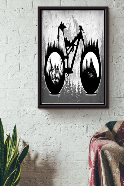 Cycling Hiking Mountain Black And White Vintage Poster - Sport Wall Art - Gift For Traveling Lover Cycling Lover Racer Cycle Hiking Mountain Lover Framed Matte Canvas Framed Prints, Canvas