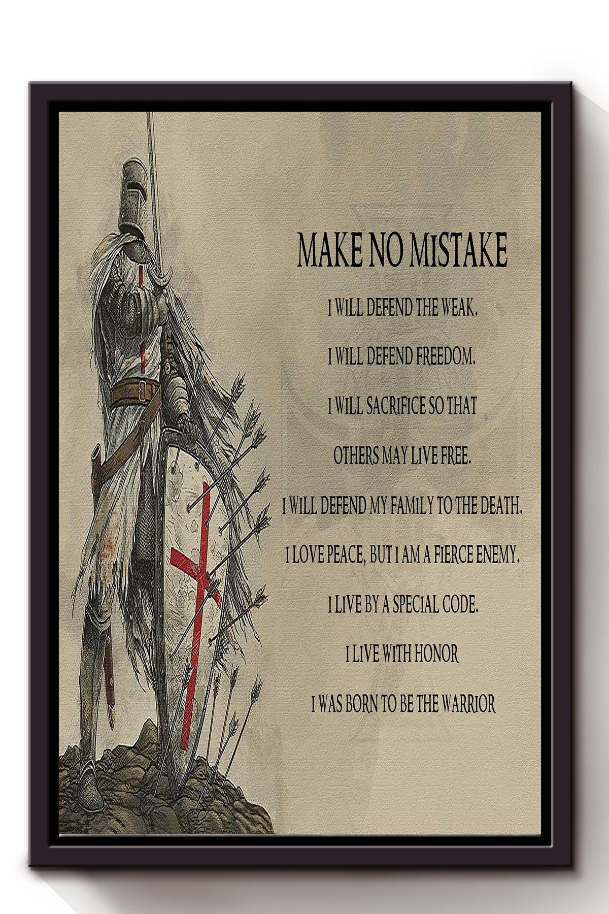 Make No Mistake Motivation Quote Wall Art Gift For Soldier Fighter Warrior Framed Canvas Framed Prints, Canvas