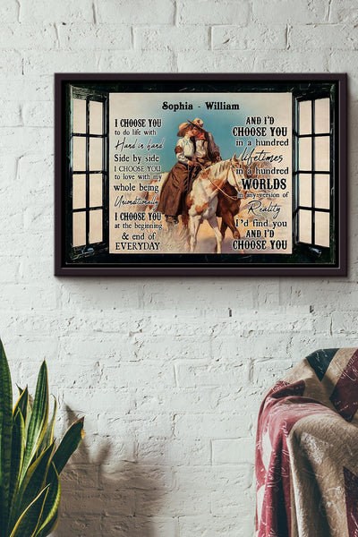 Cowboy Couple I Choose You Window Poster n Framed Matte Canvas