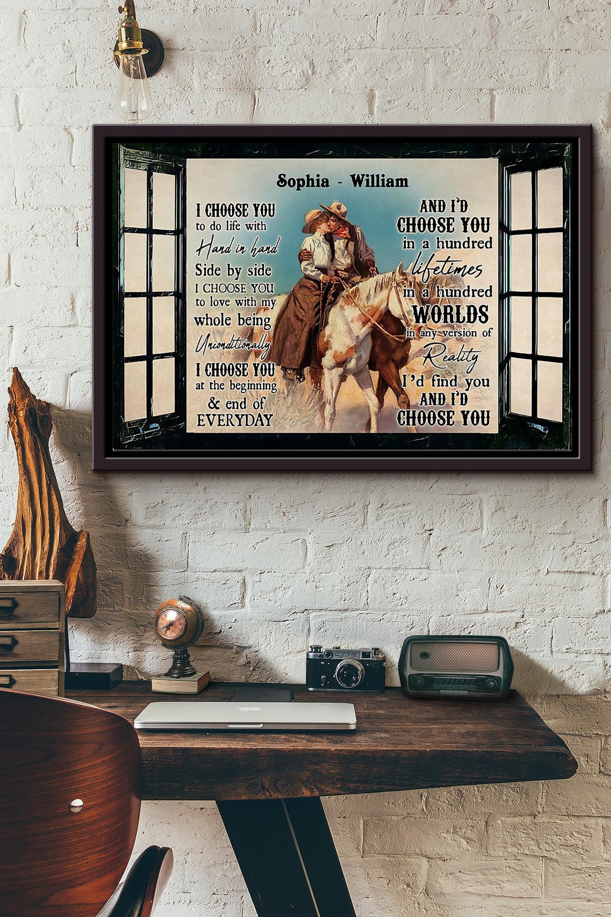 Cowboy Couple I Choose You Window Poster n Framed Matte Canvas