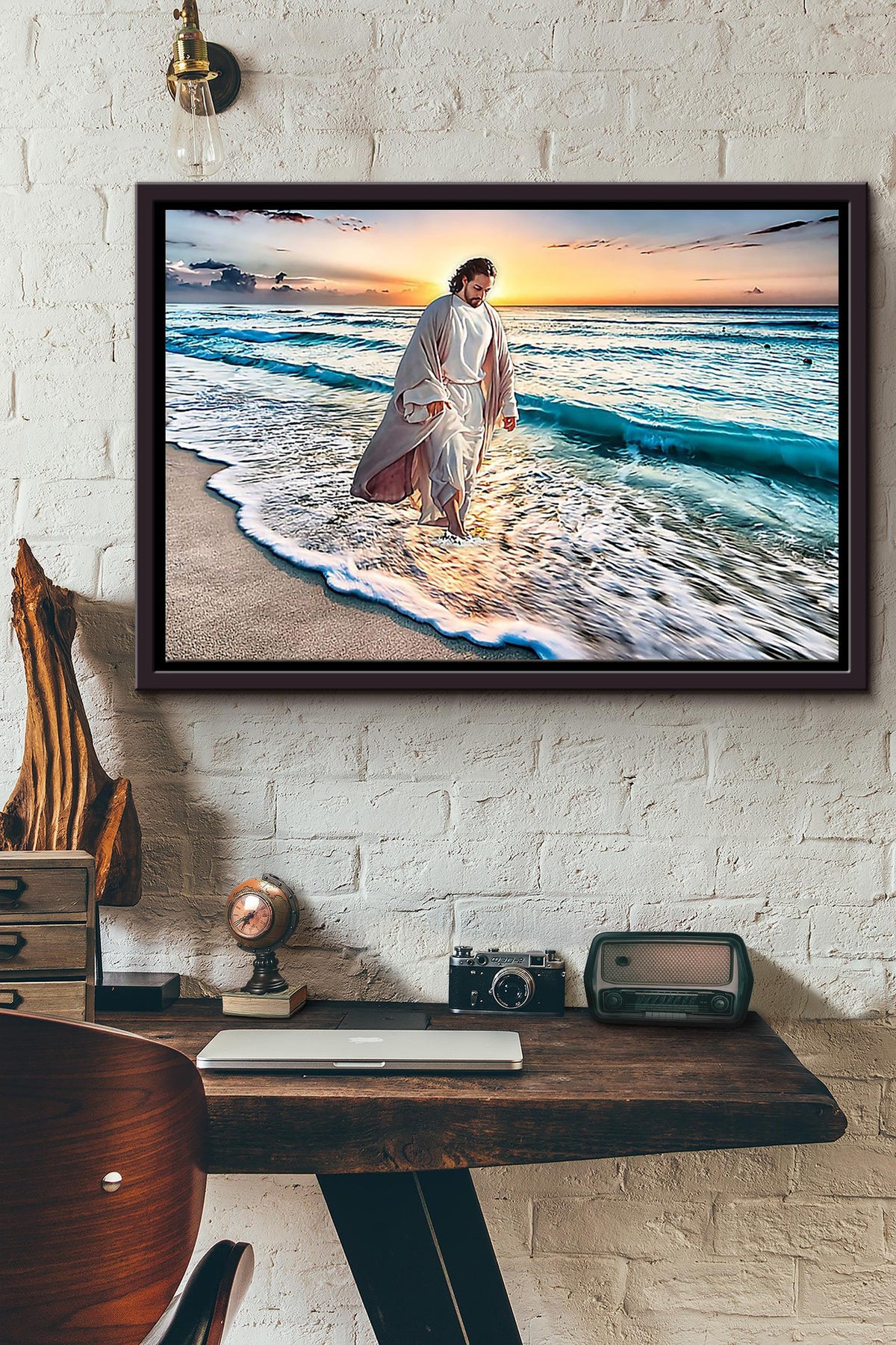 Jesus Walk Through The Sea Poster n Framed Matte Canvas