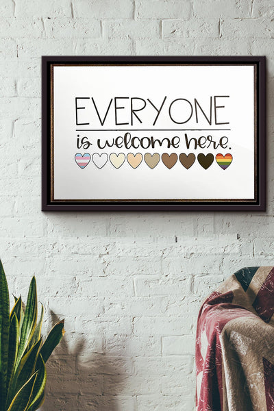 Everyone Is Welcome Here Heart Poster n Framed Matte Canvas