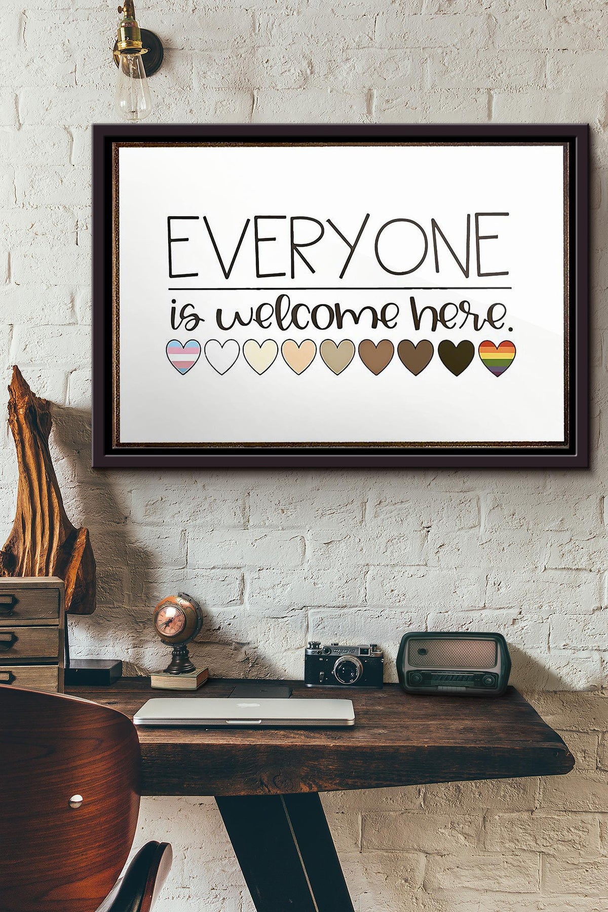 Everyone Is Welcome Here Heart Poster n Framed Matte Canvas