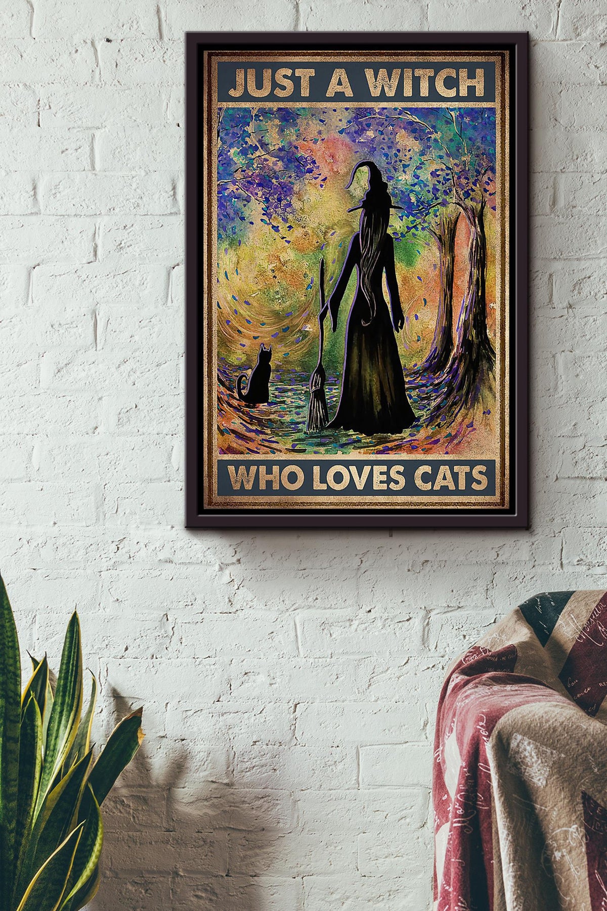 Just A Witch Who Loves Cats Animal Wall Art Gift For Cat Lover International Cat Day Kitten Foster Halloween Decor Framed Canvas Framed Prints, Canvas