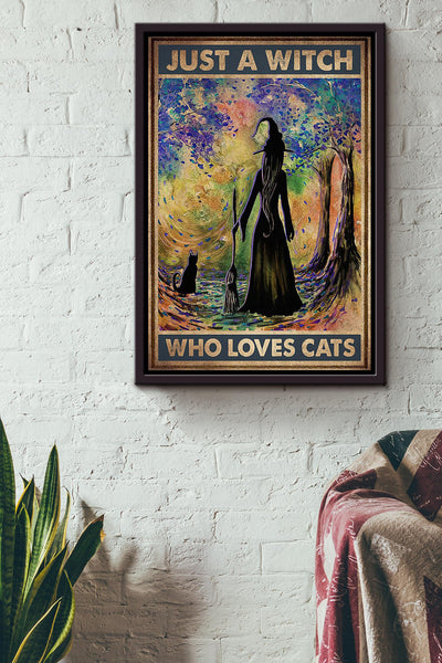 Just A Witch Who Loves Cats Animal Wall Art Gift For Cat Lover International Cat Day Kitten Foster Halloween Decor Framed Canvas Framed Prints, Canvas