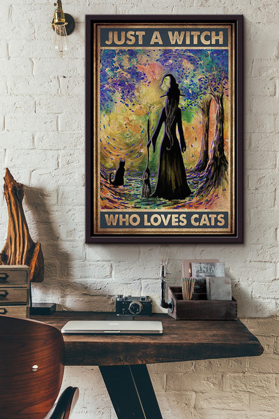 Just A Witch Who Loves Cats Animal Wall Art Gift For Cat Lover International Cat Day Kitten Foster Halloween Decor Framed Canvas Framed Prints, Canvas