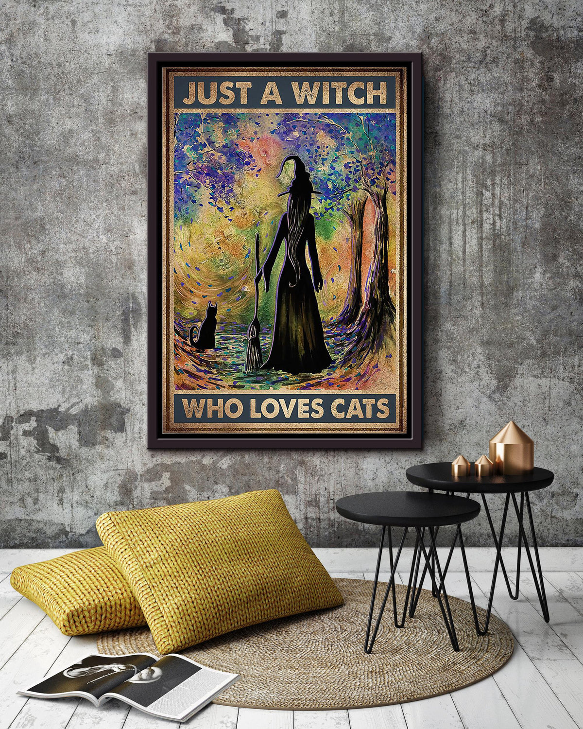 Just A Witch Who Loves Cats Animal Wall Art Gift For Cat Lover International Cat Day Kitten Foster Halloween Decor Framed Canvas Framed Prints, Canvas