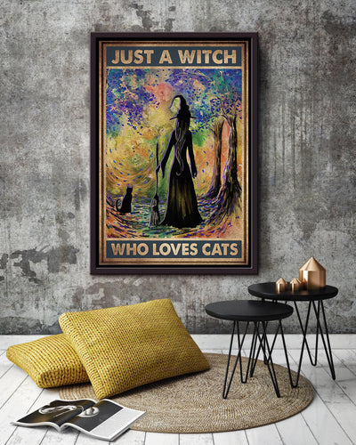 Just A Witch Who Loves Cats Animal Wall Art Gift For Cat Lover International Cat Day Kitten Foster Halloween Decor Framed Canvas Framed Prints, Canvas