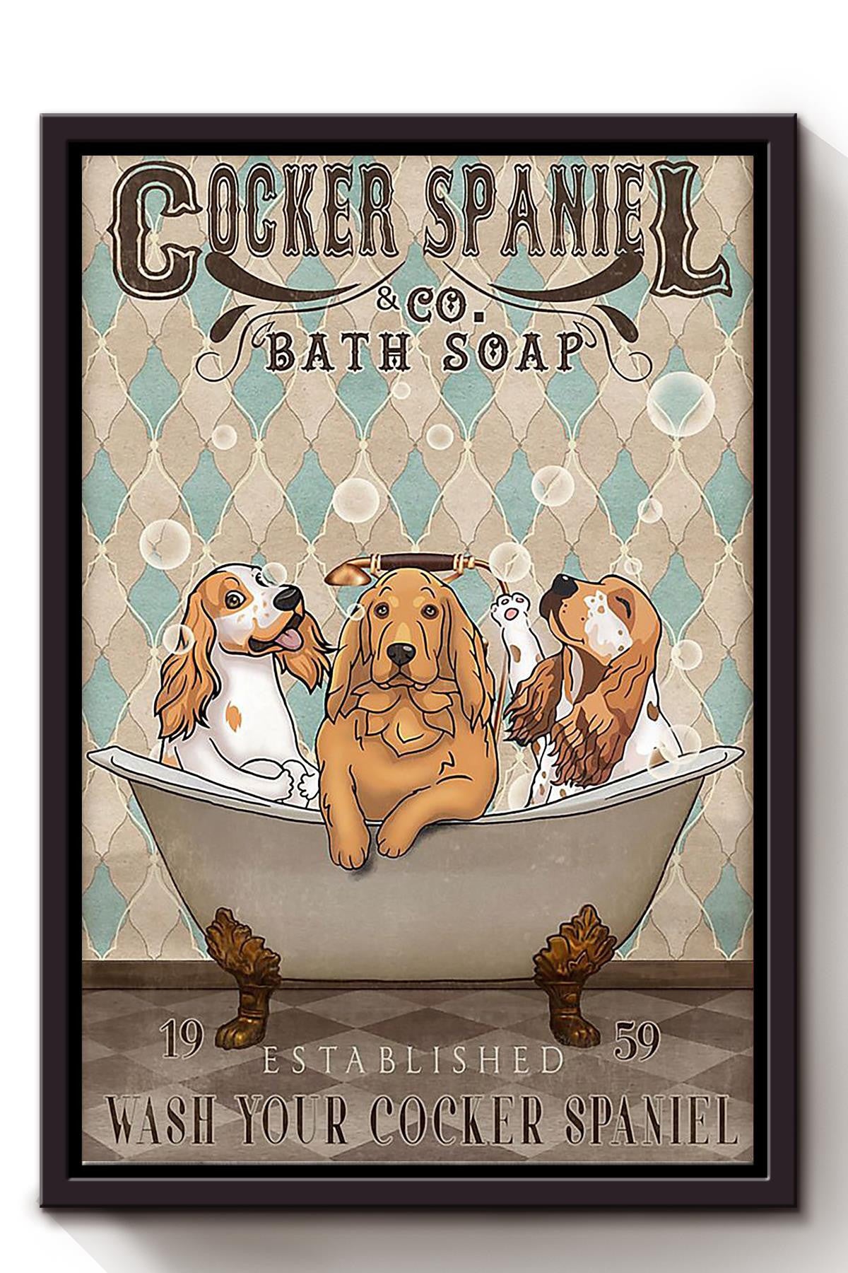 Cocker Spaniel Bath Soap Wall Art For Dog Lover Housewarming Bathroom Decor Framed Matte Canvas Framed Prints, Canvas