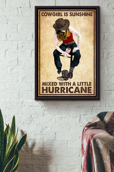 Cowgirl Is Sunshine Mixed Hurricane Poster Horse Riding Wall Art Cowgirl Cowboy Gift Framed Canvas Framed Prints, Canvas