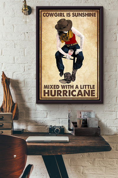 Cowgirl Is Sunshine Mixed Hurricane Poster Horse Riding Wall Art Cowgirl Cowboy Gift Framed Canvas Framed Prints, Canvas