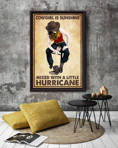 Cowgirl Is Sunshine Mixed Hurricane Poster Horse Riding Wall Art Cowgirl Cowboy Gift Framed Canvas Framed Prints, Canvas