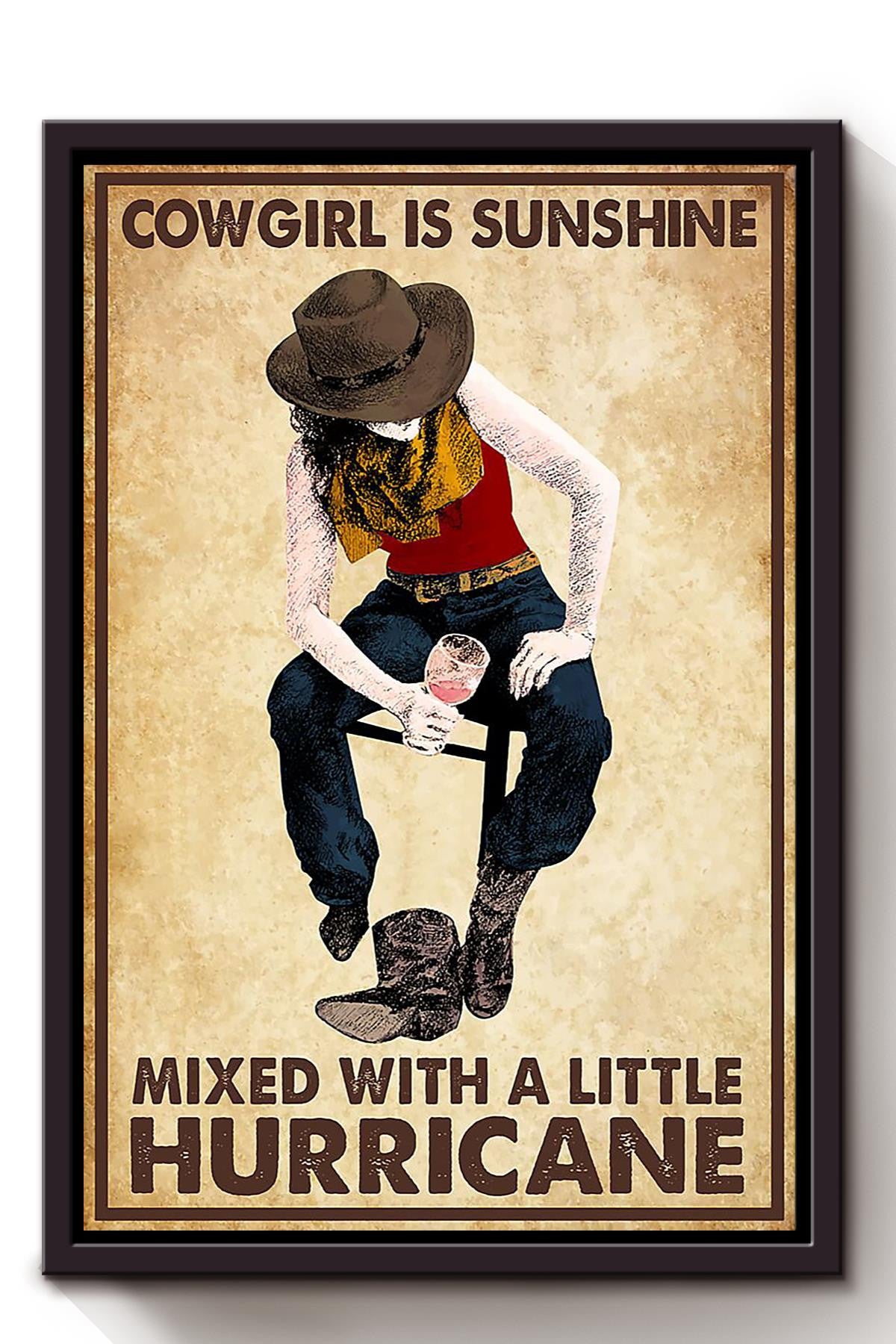 Cowgirl Is Sunshine Mixed Hurricane Poster Horse Riding Wall Art Cowgirl Cowboy Gift Framed Canvas Framed Prints, Canvas