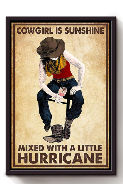 Cowgirl Is Sunshine Mixed Hurricane Poster Horse Riding Wall Art Cowgirl Cowboy Gift Framed Canvas Framed Prints, Canvas