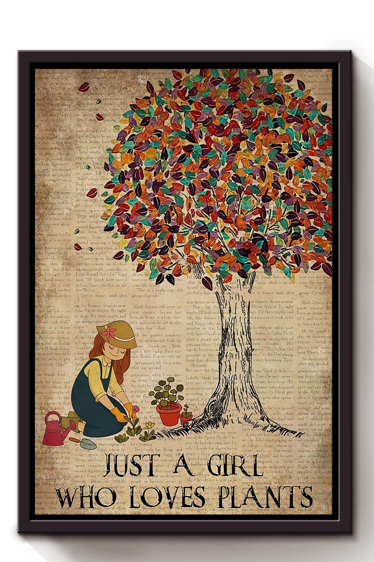 Just A Girl Loves Plants Gift For Plant Lover Gardening Gardener Plant Lady Framed Canvas