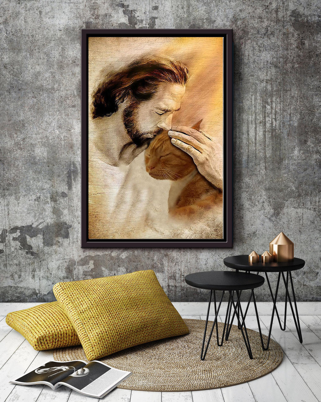 Jesus And Cat God Wall Art For Home Decor Gift For Cat Lovers Christian Framed Matte Canvas Framed Prints, Canvas