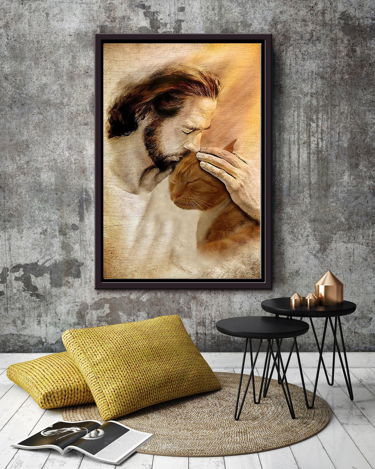 Jesus And Cat God Wall Art For Home Decor Gift For Cat Lovers Christian Framed Matte Canvas Framed Prints, Canvas