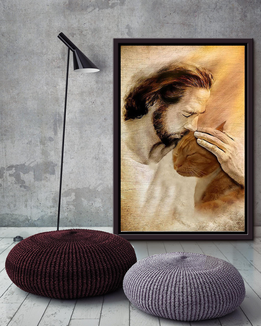 Jesus And Cat God Wall Art For Home Decor Gift For Cat Lovers Christian Framed Matte Canvas Framed Prints, Canvas