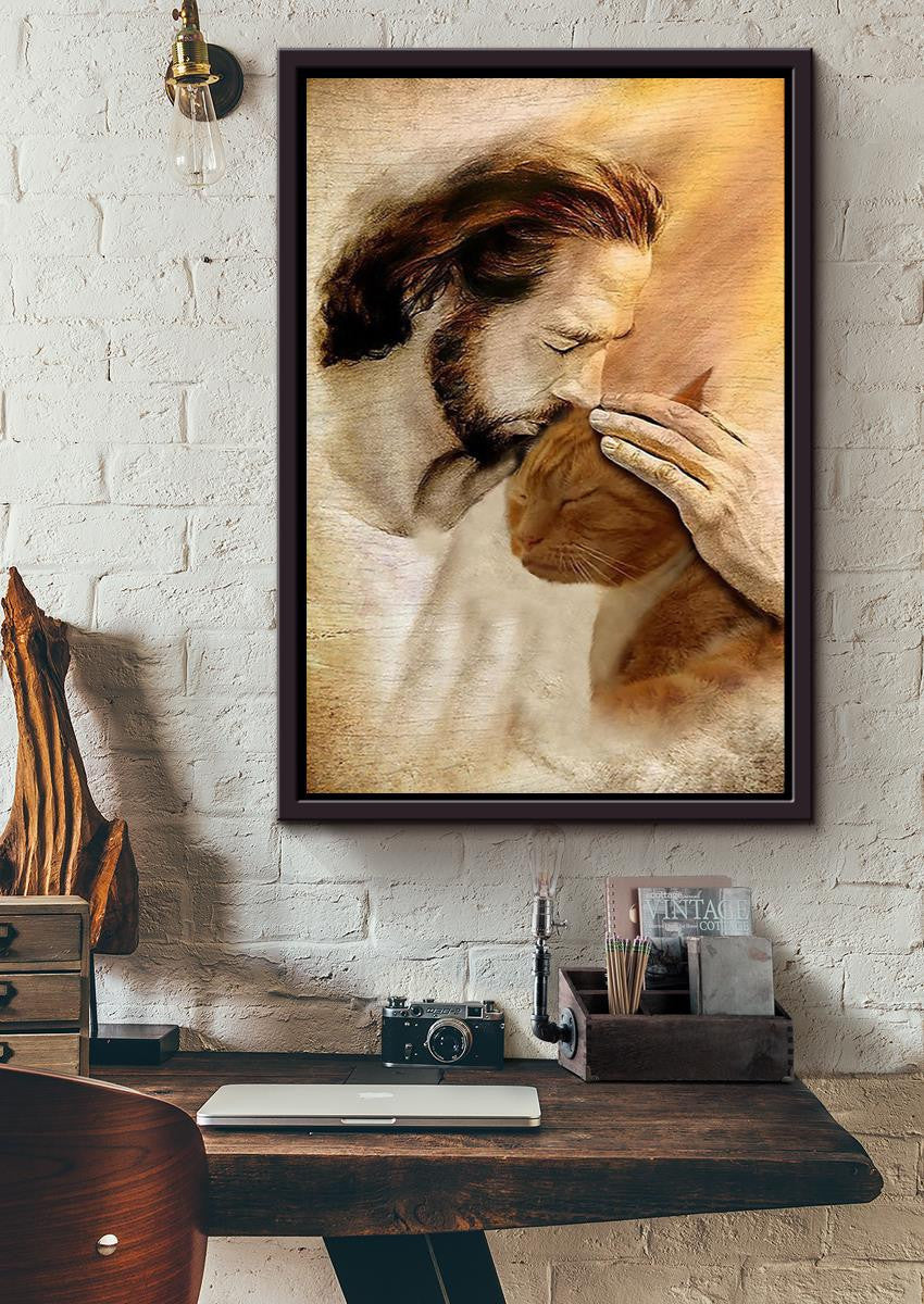 Jesus And Cat God Wall Art For Home Decor Gift For Cat Lovers Christian Framed Matte Canvas Framed Prints, Canvas