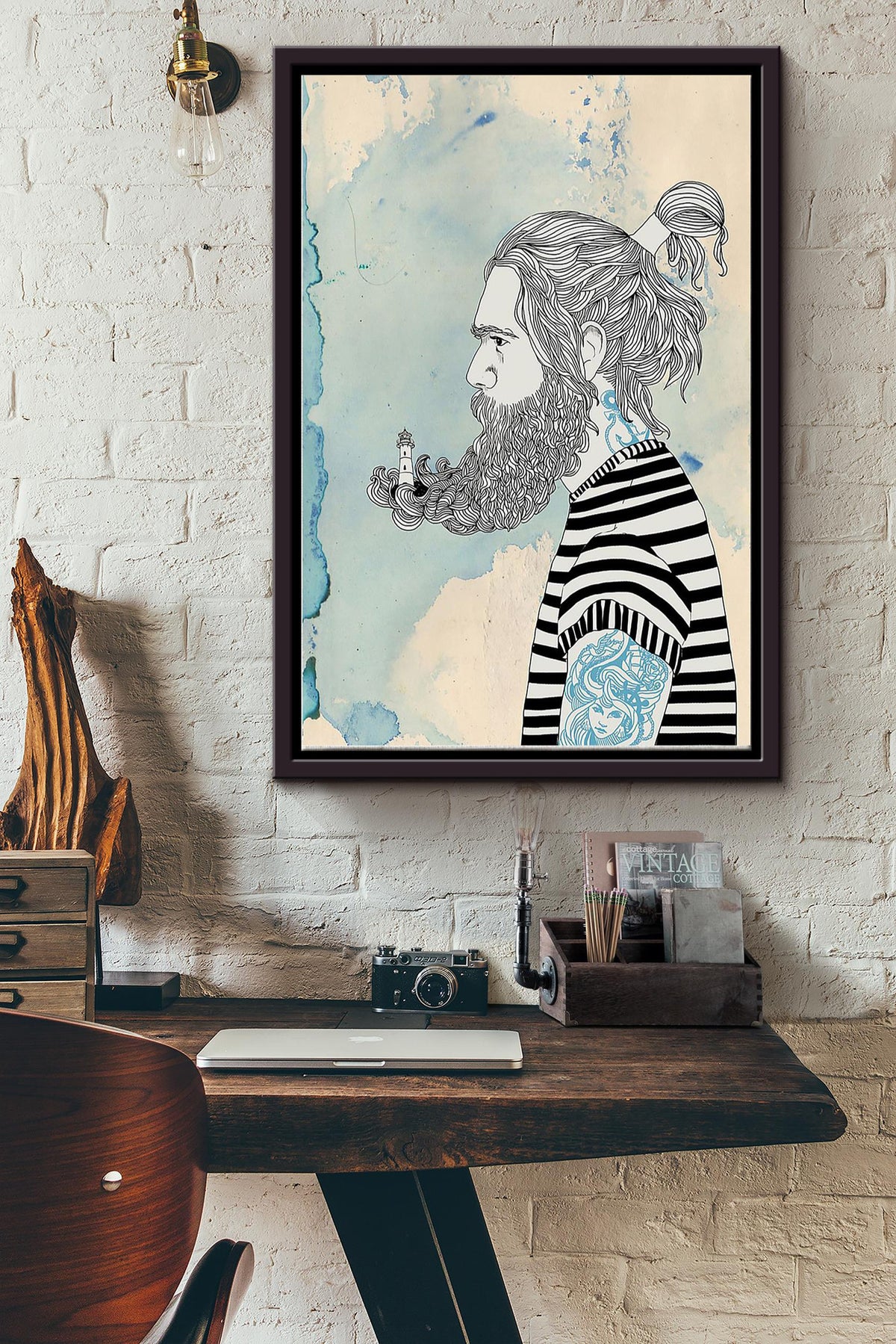 Beards Man With Tattoo Poster Framed Matte Canvas