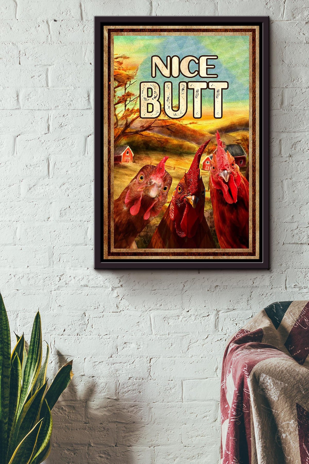 Funny Chicken Nice Bum Vintage Retro Gift For Farmer Framed Canvas