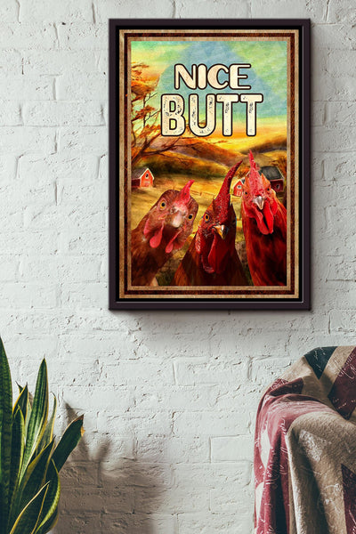 Funny Chicken Nice Bum Vintage Retro Gift For Farmer Framed Canvas