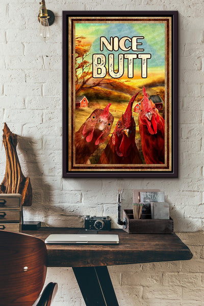 Funny Chicken Nice Bum Vintage Retro Gift For Farmer Framed Canvas